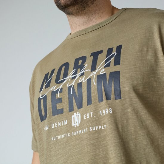North Latitude T-Shirt Slub With Print Καφέ/Μπεζ - Μακό μπλουζάκια - Aνδρικά μπλουζεσ μεγάλα μεγέθη