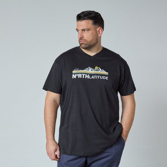 North Latitude Mountain T-Shirt V-Neck Μαύρο - Μακό μπλουζάκια - Aνδρικά μπλουζεσ μεγάλα μεγέθη