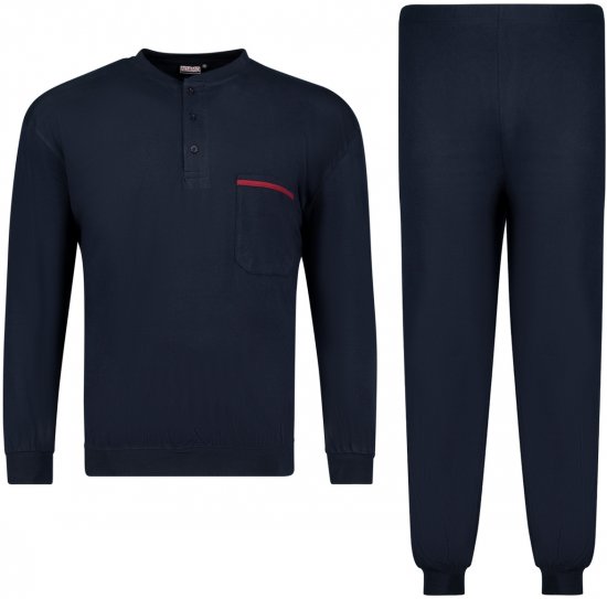 Adamo Brian Long Sleeve Pyjama with Cuffs Navy - Εσώρουχα/Μαγιό - Aνδρικά Εσώρουχα μεγάλα μεγέθη