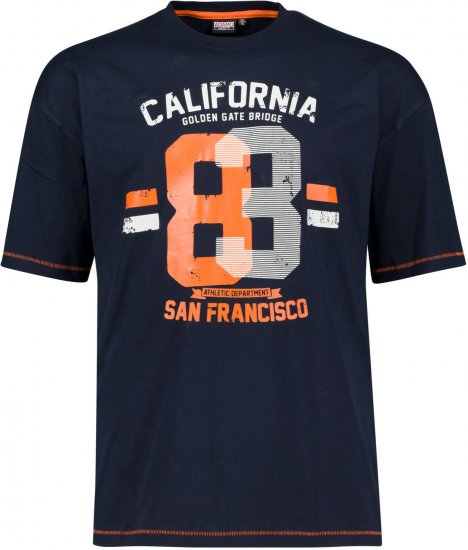 Adamo Golden Gate Comfort Fit Printed T-shirt Navy - Μακό μπλουζάκια - Aνδρικά μπλουζεσ μεγάλα μεγέθη