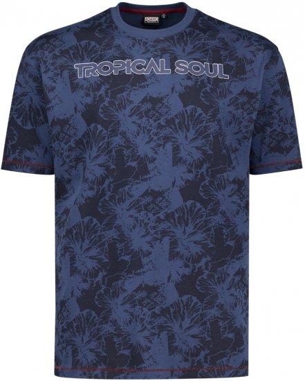 Adamo Tropical Regular Fit Printed T-shirt Navy - Μακό μπλουζάκια - Aνδρικά μπλουζεσ μεγάλα μεγέθη