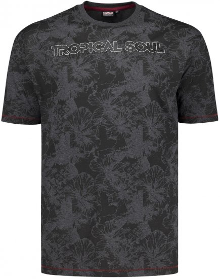 Adamo Tropical Regular Fit Printed T-shirt Charcoal - Μακό μπλουζάκια - Aνδρικά μπλουζεσ μεγάλα μεγέθη