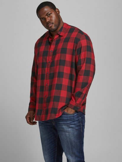 Jack & Jones Gingham Shirt L/S Brick Red - Πουκάμισα - Aνδρικά πουκαμισα μεγαλα μεγάλα μεγέθη