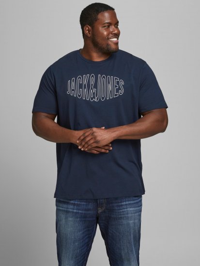 Jack & Jones Preston Crew Neck T-Shirt Navy - Μακό μπλουζάκια - Aνδρικά μπλουζεσ μεγάλα μεγέθη
