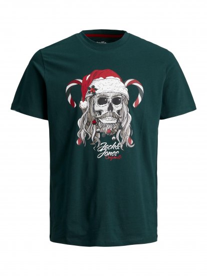 Jack & Jones JORFESTIVE Xmas Skull T-shirt Green - Μακό μπλουζάκια - Aνδρικά μπλουζεσ μεγάλα μεγέθη