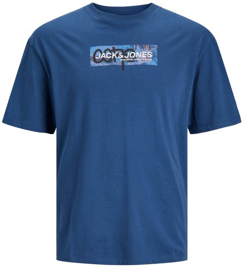 Jack & Jones JCOAOP PRINT T-Shirt Ensign Blue - Μακό μπλουζάκια - Aνδρικά μπλουζεσ μεγάλα μεγέθη
