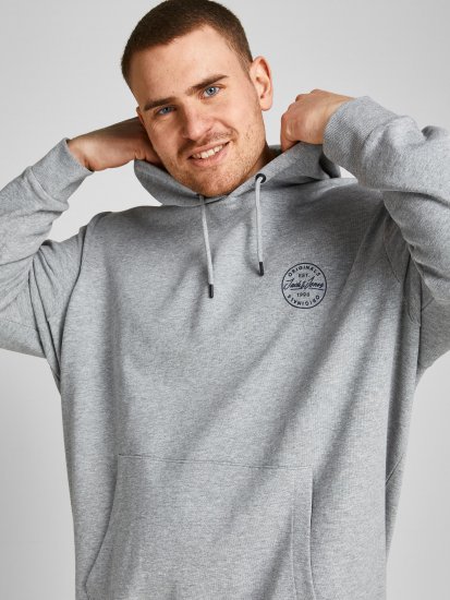 Jack & Jones JJESHARK SWEAT Hoodie Light Grey - φούτερ/Φούτερ με κουκούλα - φούτερ/Φούτερ με κουκούλα ανδρικά μεγάλα μεγέθη 