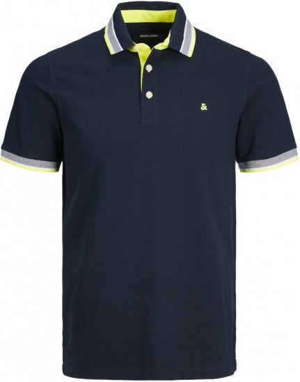 Jack & Jones PAULOS Short Sleeve Polo Navy Blazer/NEON - Πόλο μπλουζάκια - Aνδρικά μπλουζακια πολο μεγάλα μεγέθη