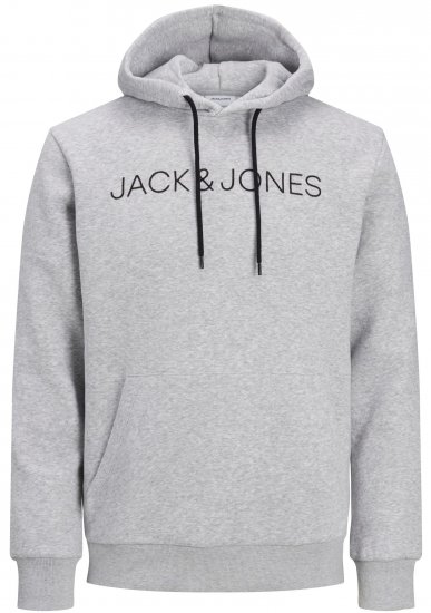 Jack & Jones JJHUGO FLOCK Hoodie Grey - φούτερ/Φούτερ με κουκούλα - φούτερ/Φούτερ με κουκούλα ανδρικά μεγάλα μεγέθη 