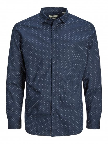 Jack & Jones JPRBLACARDIFF Print Shirt LS Navy - Πουκάμισα - Aνδρικά πουκαμισα μεγαλα μεγάλα μεγέθη