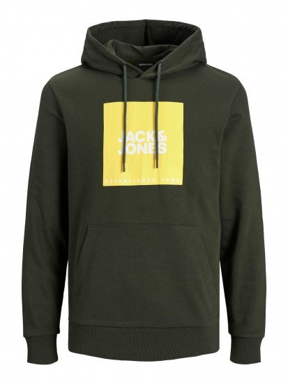 Jack & Jones JJLOCK SWEAT HOOD Dark Green - φούτερ/Φούτερ με κουκούλα - φούτερ/Φούτερ με κουκούλα ανδρικά μεγάλα μεγέθη 