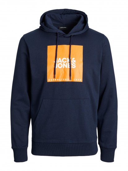 Jack & Jones JJLOCK SWEAT HOOD Navy/Orange - φούτερ/Φούτερ με κουκούλα - φούτερ/Φούτερ με κουκούλα ανδρικά μεγάλα μεγέθη 