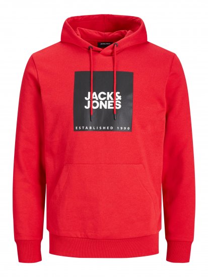 Jack & Jones JJLOCK SWEAT HOOD Red - φούτερ/Φούτερ με κουκούλα - φούτερ/Φούτερ με κουκούλα ανδρικά μεγάλα μεγέθη 