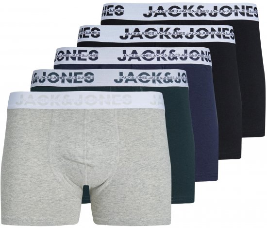Jack & Jones JACDALLAS LOGO TRUNKS 5 PACK Light Grey Melange - Εσώρουχα/Μαγιό - Aνδρικά Εσώρουχα μεγάλα μεγέθη