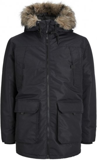 Jack & Jones CONSTRUCT Windproof Fur Parka Black - Μπουφάν - Aνδρικά μπουφαν μεγάλα μεγέθη