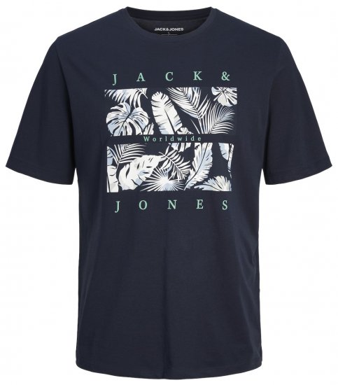 Jack & Jones JJFLOOR T-Shirt Navy Blazer - Μακό μπλουζάκια - Aνδρικά μπλουζεσ μεγάλα μεγέθη
