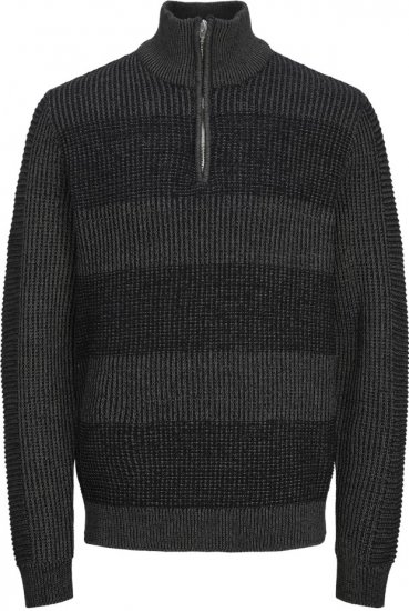 Jack & Jones HUGO Knitted Sweater with Half Zipper Black - φούτερ/Φούτερ με κουκούλα - φούτερ/Φούτερ με κουκούλα ανδρικά μεγάλα μεγέθη 