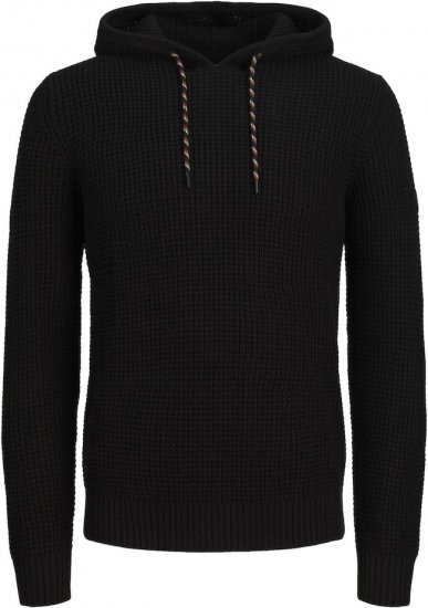 Jack & Jones LIAM Knitted Sweater Hoodie Black - φούτερ/Φούτερ με κουκούλα - φούτερ/Φούτερ με κουκούλα ανδρικά μεγάλα μεγέθη 
