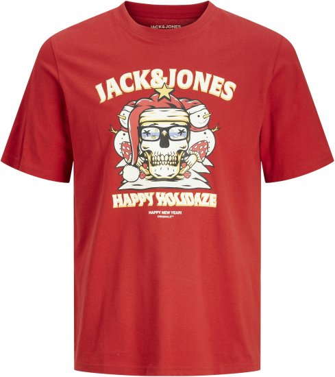 Jack & Jones XMAS Christmas Skull T-Shirt Red - Μακό μπλουζάκια - Aνδρικά μπλουζεσ μεγάλα μεγέθη