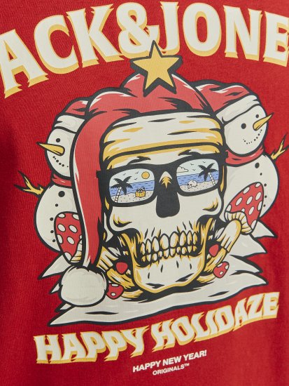 Jack & Jones XMAS Christmas Skull T-Shirt Red - Μακό μπλουζάκια - Aνδρικά μπλουζεσ μεγάλα μεγέθη
