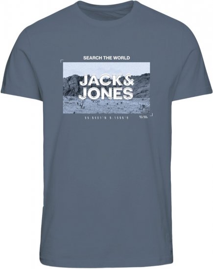 Jack & Jones RAY Photo T-Shirt Flint Stone Blue - Μακό μπλουζάκια - Aνδρικά μπλουζεσ μεγάλα μεγέθη