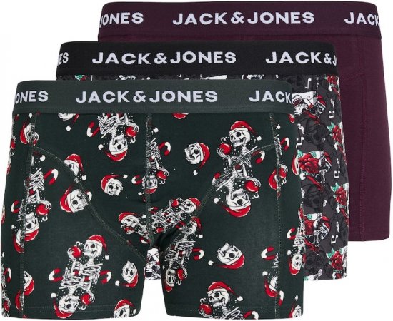 Jack & Jones XMAS Skull Trunks 3-Pack Green/Grey/Red - Εσώρουχα/Μαγιό - Aνδρικά Εσώρουχα μεγάλα μεγέθη