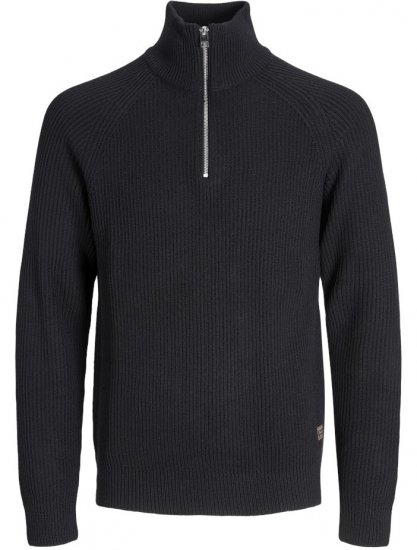 Jack & Jones Pannel Knit Half Zip Pullover Black - φούτερ/Φούτερ με κουκούλα - φούτερ/Φούτερ με κουκούλα ανδρικά μεγάλα μεγέθη 