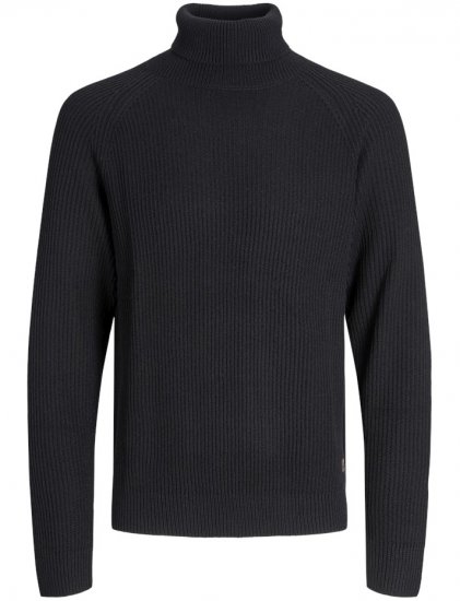 Jack & Jones Pannel Roll Neck Knit Pullover Black - φούτερ/Φούτερ με κουκούλα - φούτερ/Φούτερ με κουκούλα ανδρικά μεγάλα μεγέθη 