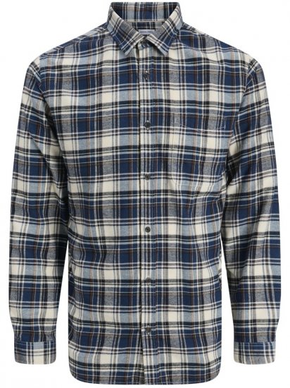 Jack & Jones James Long Sleeve Flannel Shirt Navy Blazer - Πουκάμισα - Aνδρικά πουκαμισα μεγαλα μεγάλα μεγέθη