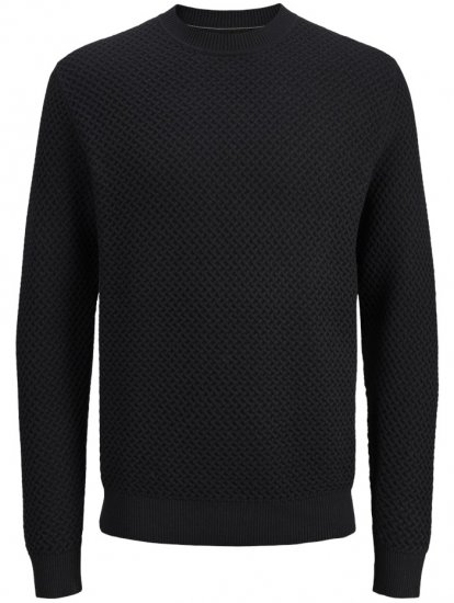 Jack & Jones Barkley Crew Neck Knitted Sweater Black - φούτερ/Φούτερ με κουκούλα - φούτερ/Φούτερ με κουκούλα ανδρικά μεγάλα μεγέθη 