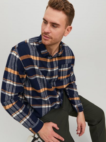 Jack & Jones JOROWEN CHECK COMFORT Shirt Navy - Πουκάμισα - Aνδρικά πουκαμισα μεγαλα μεγάλα μεγέθη