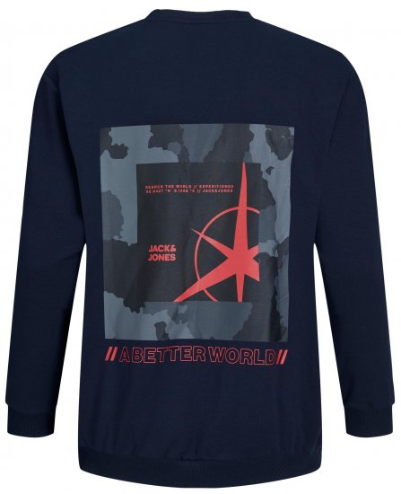 Jack & Jones JCOFILO Crew Neck Sweater with Back Print Navy Blazer - φούτερ/Φούτερ με κουκούλα - φούτερ/Φούτερ με κουκούλα ανδρικά μεγάλα μεγέθη 