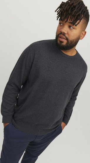 Jack & Jones BASIC Knitted Sweater Dark Grey Melange - φούτερ/Φούτερ με κουκούλα - φούτερ/Φούτερ με κουκούλα ανδρικά μεγάλα μεγέθη 