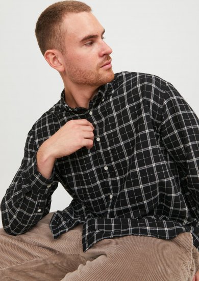 Jack & Jones JORCOZY FLANNEL CHECK SHIRT LS Black - Πουκάμισα - Aνδρικά πουκαμισα μεγαλα μεγάλα μεγέθη