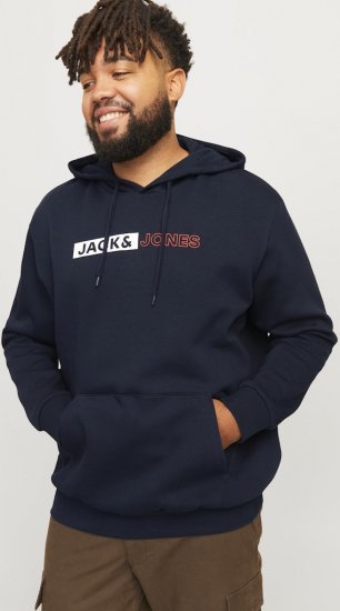 Jack & Jones CORP LOGO PLAY 5 Print Hoodie Navy Blazer - φούτερ/Φούτερ με κουκούλα - φούτερ/Φούτερ με κουκούλα ανδρικά μεγάλα μεγέθη 