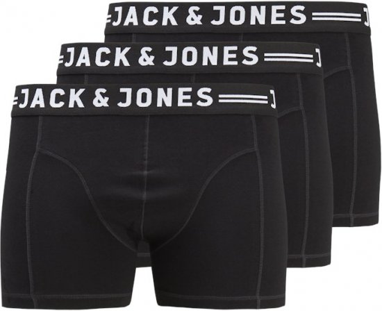 Jack & Jones SENSE Trunks 3-Pack Black - Εσώρουχα/Μαγιό - Aνδρικά Εσώρουχα μεγάλα μεγέθη