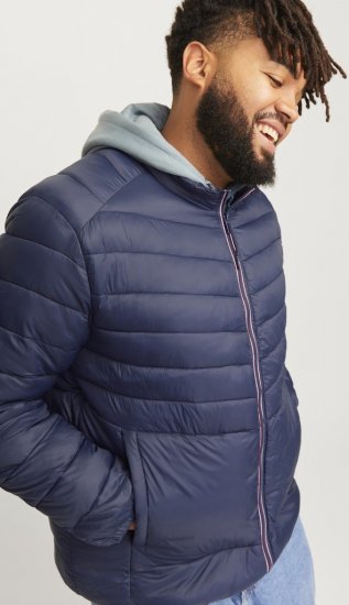 Jack & Jones SPRINT True Red Stitches Quilted Collar Jacket Navy Blazer - Μπουφάν - Aνδρικά μπουφαν μεγάλα μεγέθη