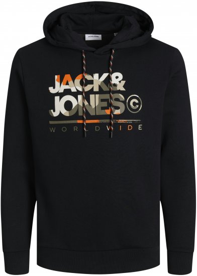 Jack & Jones JJLUKE Hoodie Black - φούτερ/Φούτερ με κουκούλα - φούτερ/Φούτερ με κουκούλα ανδρικά μεγάλα μεγέθη 