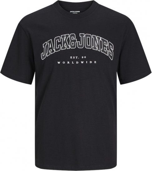 Jack & Jones CALEB VARSITY O-Neck T-Shirt Black - Μακό μπλουζάκια - Aνδρικά μπλουζεσ μεγάλα μεγέθη