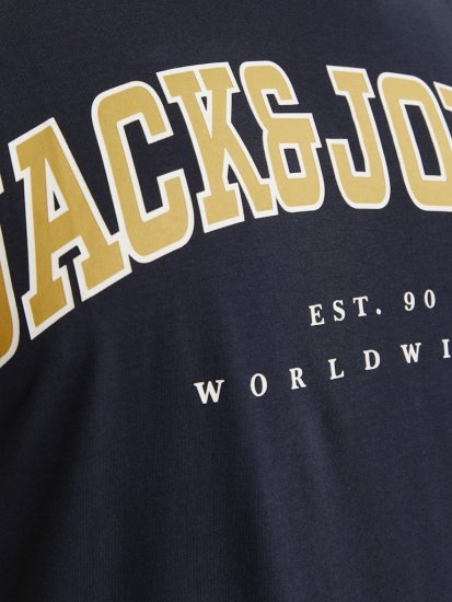 Jack & Jones CALEB VARSITY O-Neck T-Shirt Navy Blazer - Μακό μπλουζάκια - Aνδρικά μπλουζεσ μεγάλα μεγέθη