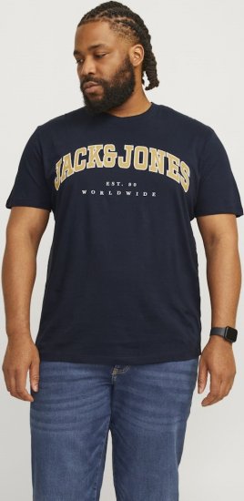 Jack & Jones CALEB VARSITY O-Neck T-Shirt Navy Blazer - Μακό μπλουζάκια - Aνδρικά μπλουζεσ μεγάλα μεγέθη