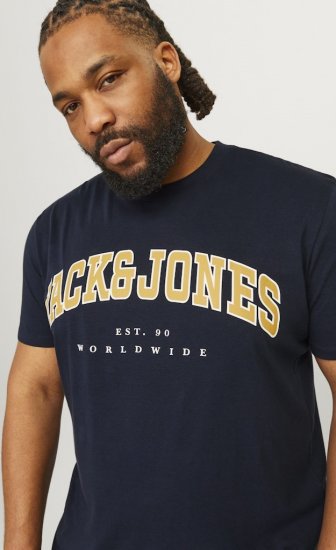 Jack & Jones CALEB VARSITY O-Neck T-Shirt Navy Blazer - Μακό μπλουζάκια - Aνδρικά μπλουζεσ μεγάλα μεγέθη