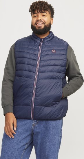 Jack & Jones SPRINT True Red Stitches BODYWARMER Navy Blazer - Μπουφάν - Aνδρικά μπουφαν μεγάλα μεγέθη