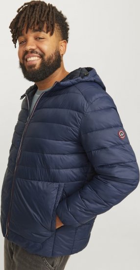 Jack & Jones SPRINT Red Stitches Quilted Hooded Jacket Navy Blazer - Μπουφάν - Aνδρικά μπουφαν μεγάλα μεγέθη