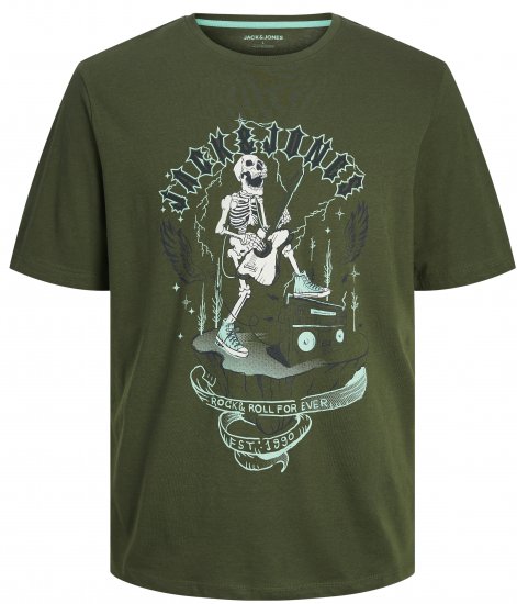 Jack & Jones JJSKULL ROCK T-Shirt Kombu Green - Μακό μπλουζάκια - Aνδρικά μπλουζεσ μεγάλα μεγέθη