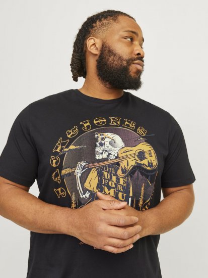 Jack & Jones JJSKULL ROCK T-Shirt Black - Μακό μπλουζάκια - Aνδρικά μπλουζεσ μεγάλα μεγέθη
