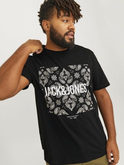 Jack & Jones JJPAISLEY T-Shirt Black - Μακό μπλουζάκια - Aνδρικά μπλουζεσ μεγάλα μεγέθη