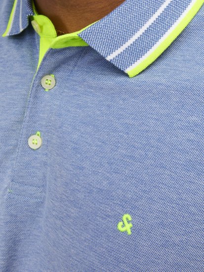 Jack & Jones PAULOS Short Sleeve Polo Light Blue/NEON - Πόλο μπλουζάκια - Aνδρικά μπλουζακια πολο μεγάλα μεγέθη