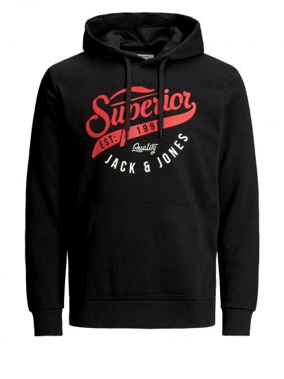Jack & Jones Elogo Sweat Hood Black - φούτερ/Φούτερ με κουκούλα - φούτερ/Φούτερ με κουκούλα ανδρικά μεγάλα μεγέθη 