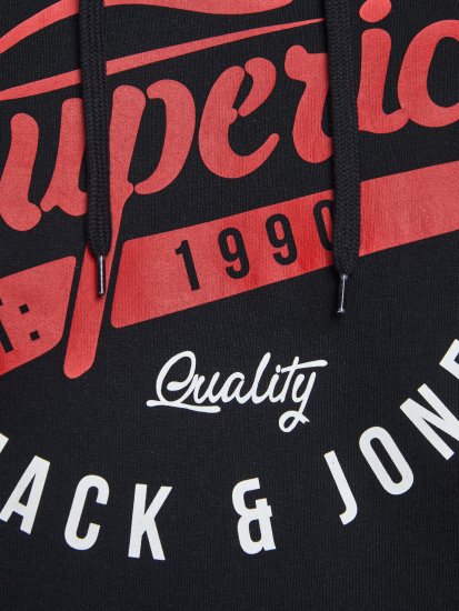 Jack & Jones Elogo Sweat Hood Black - φούτερ/Φούτερ με κουκούλα - φούτερ/Φούτερ με κουκούλα ανδρικά μεγάλα μεγέθη 